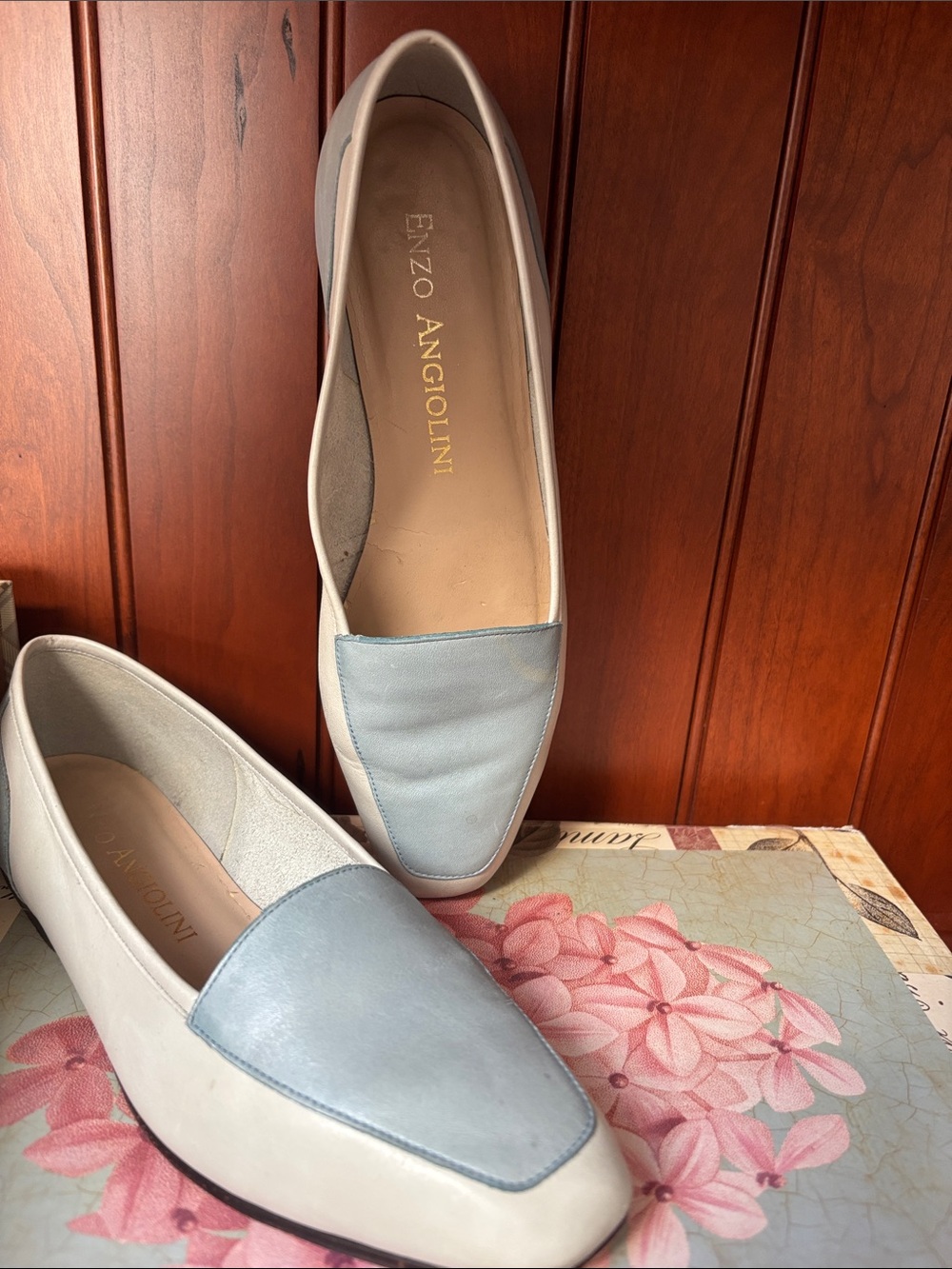 Enzo Angiolini Women’s Blue Leather Square Toe Slip-On Loafer Flat 8.5